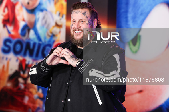 Jelly Roll (Jason Bradley DeFord) arrives at the Los Angeles Premiere Of Paramount Pictures' 'Sonic The Hedgehog 3' held at the TCL Chinese...