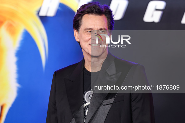 Jim Carrey arrives at the Los Angeles Premiere Of Paramount Pictures' 'Sonic The Hedgehog 3' held at the TCL Chinese Theatre IMAX on Decembe...