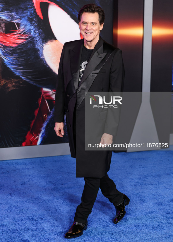 Jim Carrey arrives at the Los Angeles Premiere Of Paramount Pictures' 'Sonic The Hedgehog 3' held at the TCL Chinese Theatre IMAX on Decembe...