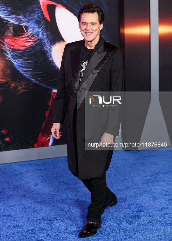 Jim Carrey arrives at the Los Angeles Premiere Of Paramount Pictures' 'Sonic The Hedgehog 3' held at the TCL Chinese Theatre IMAX on Decembe...