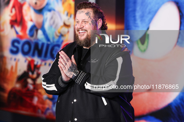 Jelly Roll (Jason Bradley DeFord) arrives at the Los Angeles Premiere Of Paramount Pictures' 'Sonic The Hedgehog 3' held at the TCL Chinese...