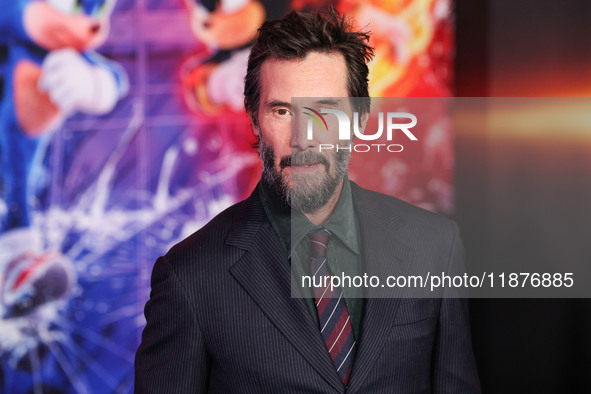 Keanu Reeves arrives at the Los Angeles Premiere Of Paramount Pictures' 'Sonic The Hedgehog 3' held at the TCL Chinese Theatre IMAX on Decem...