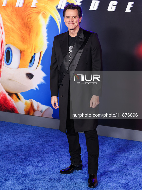 Jim Carrey arrives at the Los Angeles Premiere Of Paramount Pictures' 'Sonic The Hedgehog 3' held at the TCL Chinese Theatre IMAX on Decembe...