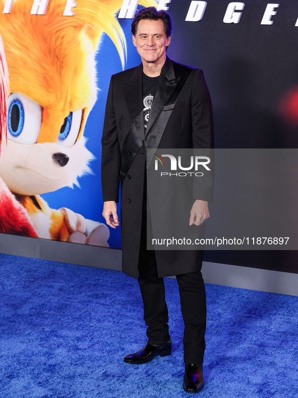 Jim Carrey arrives at the Los Angeles Premiere Of Paramount Pictures' 'Sonic The Hedgehog 3' held at the TCL Chinese Theatre IMAX on Decembe...