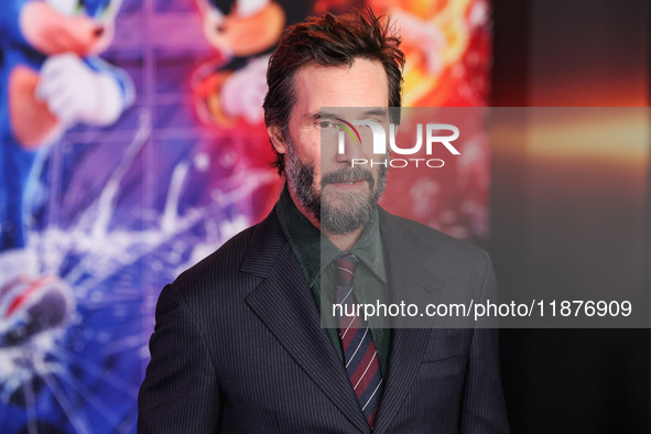 Keanu Reeves arrives at the Los Angeles Premiere Of Paramount Pictures' 'Sonic The Hedgehog 3' held at the TCL Chinese Theatre IMAX on Decem...