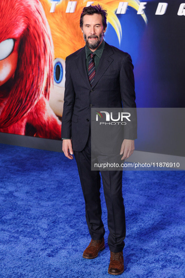 Keanu Reeves arrives at the Los Angeles Premiere Of Paramount Pictures' 'Sonic The Hedgehog 3' held at the TCL Chinese Theatre IMAX on Decem...