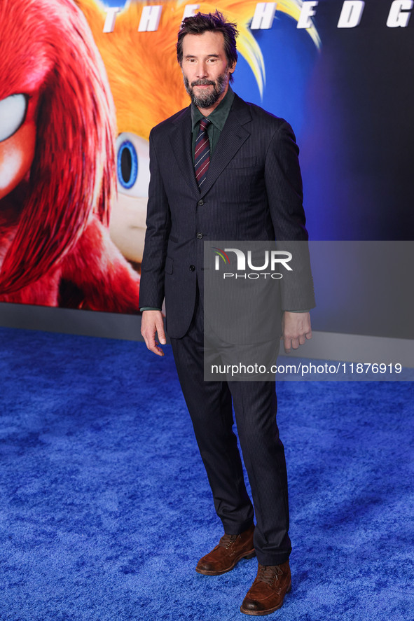 Keanu Reeves arrives at the Los Angeles Premiere Of Paramount Pictures' 'Sonic The Hedgehog 3' held at the TCL Chinese Theatre IMAX on Decem...