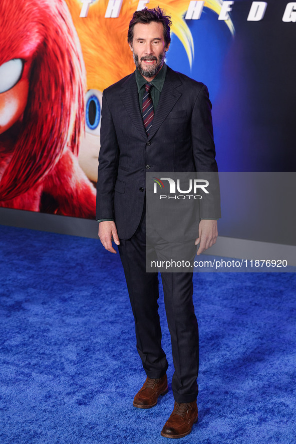 Keanu Reeves arrives at the Los Angeles Premiere Of Paramount Pictures' 'Sonic The Hedgehog 3' held at the TCL Chinese Theatre IMAX on Decem...