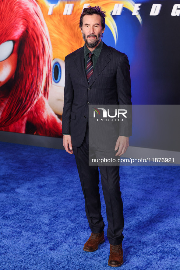 Keanu Reeves arrives at the Los Angeles Premiere Of Paramount Pictures' 'Sonic The Hedgehog 3' held at the TCL Chinese Theatre IMAX on Decem...