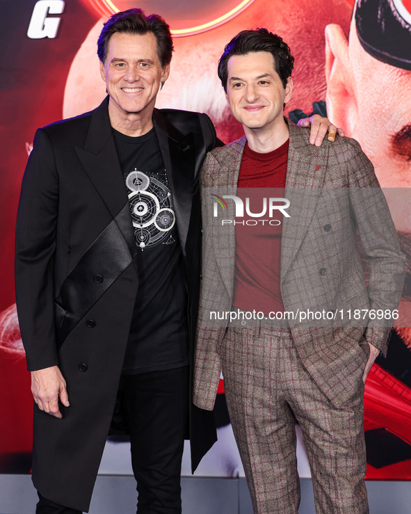 Jim Carrey and Ben Schwartz arrive at the Los Angeles Premiere Of Paramount Pictures' 'Sonic The Hedgehog 3' held at the TCL Chinese Theatre...