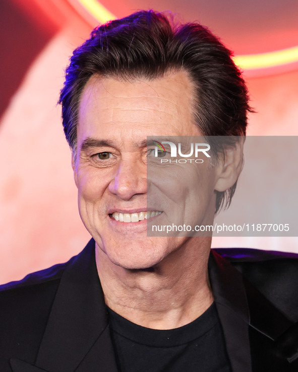 Jim Carrey arrives at the Los Angeles Premiere Of Paramount Pictures' 'Sonic The Hedgehog 3' held at the TCL Chinese Theatre IMAX on Decembe...