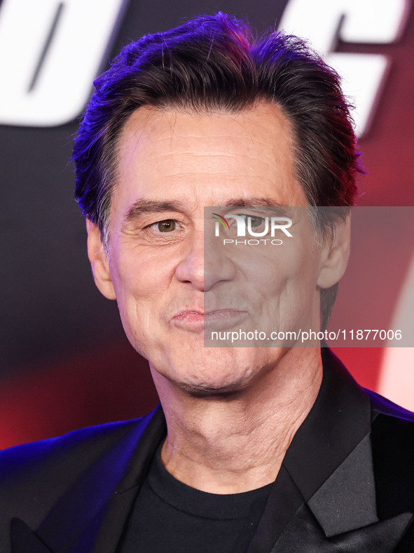 Jim Carrey arrives at the Los Angeles Premiere Of Paramount Pictures' 'Sonic The Hedgehog 3' held at the TCL Chinese Theatre IMAX on Decembe...