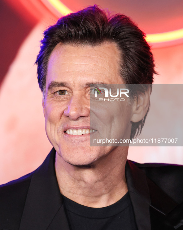 Jim Carrey arrives at the Los Angeles Premiere Of Paramount Pictures' 'Sonic The Hedgehog 3' held at the TCL Chinese Theatre IMAX on Decembe...