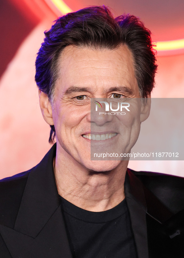 Jim Carrey arrives at the Los Angeles Premiere Of Paramount Pictures' 'Sonic The Hedgehog 3' held at the TCL Chinese Theatre IMAX on Decembe...