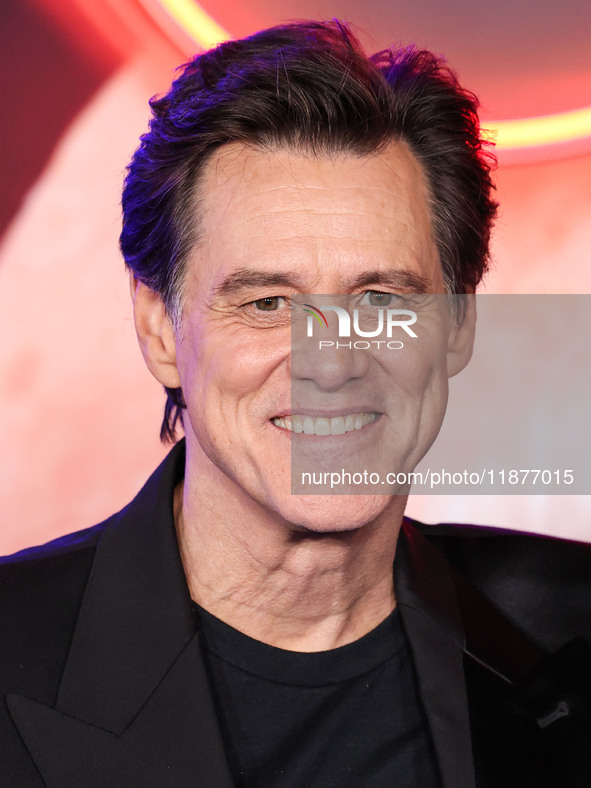 Jim Carrey arrives at the Los Angeles Premiere Of Paramount Pictures' 'Sonic The Hedgehog 3' held at the TCL Chinese Theatre IMAX on Decembe...