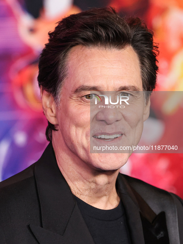 Jim Carrey arrives at the Los Angeles Premiere Of Paramount Pictures' 'Sonic The Hedgehog 3' held at the TCL Chinese Theatre IMAX on Decembe...