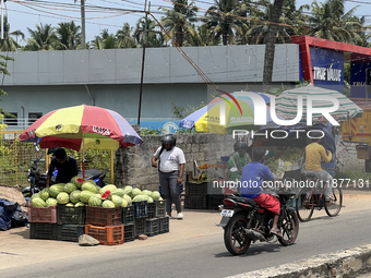 Fruit is for sale along the roadside in Thiruvananthapuram (Trivandrum), Kerala, India, on April 15, 2024. (