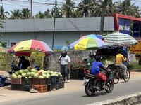 Fruit is for sale along the roadside in Thiruvananthapuram (Trivandrum), Kerala, India, on April 15, 2024. (