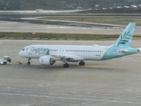 Cyprus Airways Airbus A220-300 passenger aircraft spotted on the tarmac of Athens International Airport, before departing to Larnaca Interna...