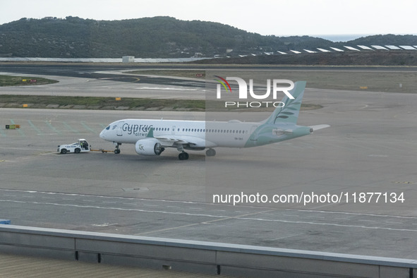 Cyprus Airways Airbus A220-300 passenger aircraft spotted on the tarmac of Athens International Airport, before departing to Larnaca Interna...