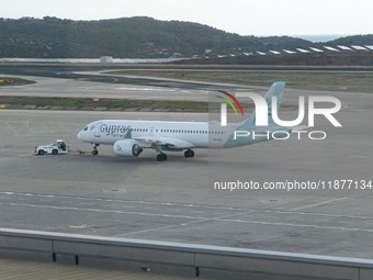 Cyprus Airways Airbus A220-300 passenger aircraft spotted on the tarmac of Athens International Airport, before departing to Larnaca Interna...