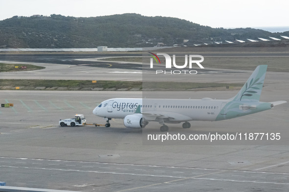 Cyprus Airways Airbus A220-300 passenger aircraft spotted on the tarmac of Athens International Airport, before departing to Larnaca Interna...