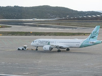 Cyprus Airways Airbus A220-300 passenger aircraft spotted on the tarmac of Athens International Airport, before departing to Larnaca Interna...