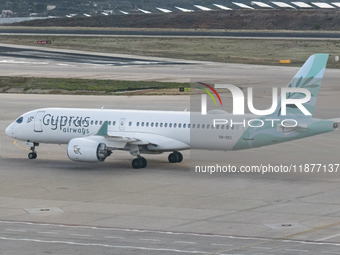 Cyprus Airways Airbus A220-300 passenger aircraft spotted on the tarmac of Athens International Airport, before departing to Larnaca Interna...