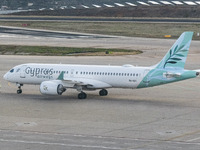 Cyprus Airways Airbus A220-300 passenger aircraft spotted on the tarmac of Athens International Airport, before departing to Larnaca Interna...