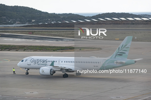 Cyprus Airways Airbus A220-300 passenger aircraft spotted on the tarmac of Athens International Airport, before departing to Larnaca Interna...