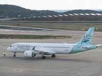 Cyprus Airways Airbus A220-300 passenger aircraft spotted on the tarmac of Athens International Airport, before departing to Larnaca Interna...