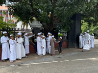 Muslim students stand outside the Kerala Legislative Assembly building in Thiruvananthapuram, Kerala, India, on April 15, 2024. The Kerala L...