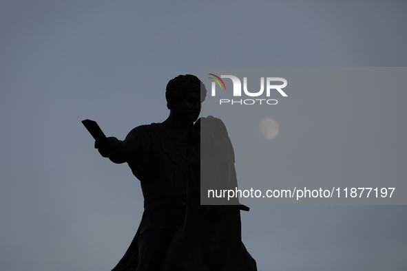 The monument to Prince Jozef Poniatowski stands in front of the Presidential Palace in Warsaw, Poland, on December 12, 2024. 