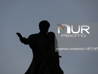 The monument to Prince Jozef Poniatowski stands in front of the Presidential Palace in Warsaw, Poland, on December 12, 2024. (