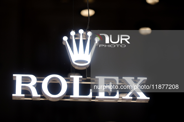 The Rolex logo is in a store window, seen on the street in Warsaw, Poland, on December 12, 2024. 