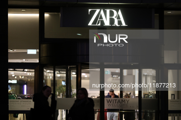 The Zara logo is seen on the street in Warsaw, Poland, on December 12, 2024. 