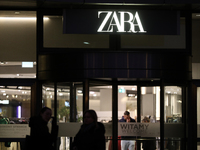 The Zara logo is seen on the street in Warsaw, Poland, on December 12, 2024. (