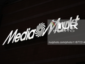 The Media Markt logo is seen on the street in Warsaw, Poland, on December 12, 2024. (