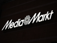 The Media Markt logo is seen on the street in Warsaw, Poland, on December 12, 2024. (