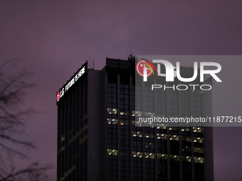 The LG logo is seen on the street in Warsaw, Poland, on December 12, 2024. (