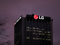 The LG logo is seen on the street in Warsaw, Poland, on December 12, 2024. (