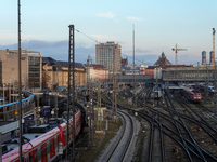 The view from the Hackerbrucke shows trains leaving Munich Central Station in Munich, Bavaria, Germany, on December 17, 2024. (