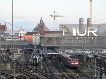 The view from the Hackerbrucke shows trains leaving Munich Central Station in Munich, Bavaria, Germany, on December 17, 2024. (