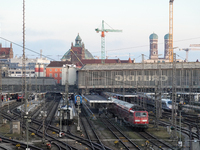 The view from the Hackerbrucke shows trains leaving Munich Central Station in Munich, Bavaria, Germany, on December 17, 2024. (