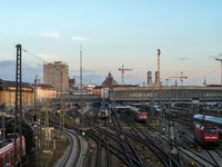 The view from the Hackerbrucke shows trains leaving Munich Central Station in Munich, Bavaria, Germany, on December 17, 2024. (