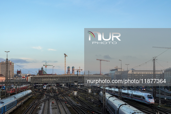 The view from the Hackerbrucke shows trains leaving Munich Central Station in Munich, Bavaria, Germany, on December 17, 2024. 