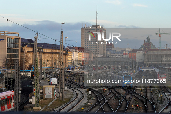 The view from the Hackerbrucke shows trains leaving Munich Central Station in Munich, Bavaria, Germany, on December 17, 2024. 