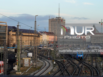 The view from the Hackerbrucke shows trains leaving Munich Central Station in Munich, Bavaria, Germany, on December 17, 2024. (