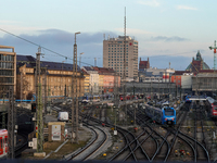 The view from the Hackerbrucke shows trains leaving Munich Central Station in Munich, Bavaria, Germany, on December 17, 2024. (