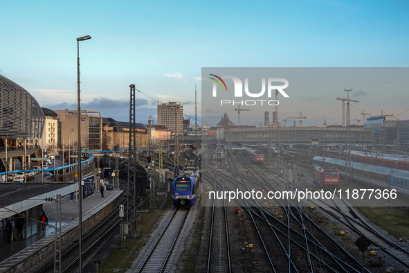 The view from the Hackerbrucke shows trains leaving Munich Central Station in Munich, Bavaria, Germany, on December 17, 2024. 